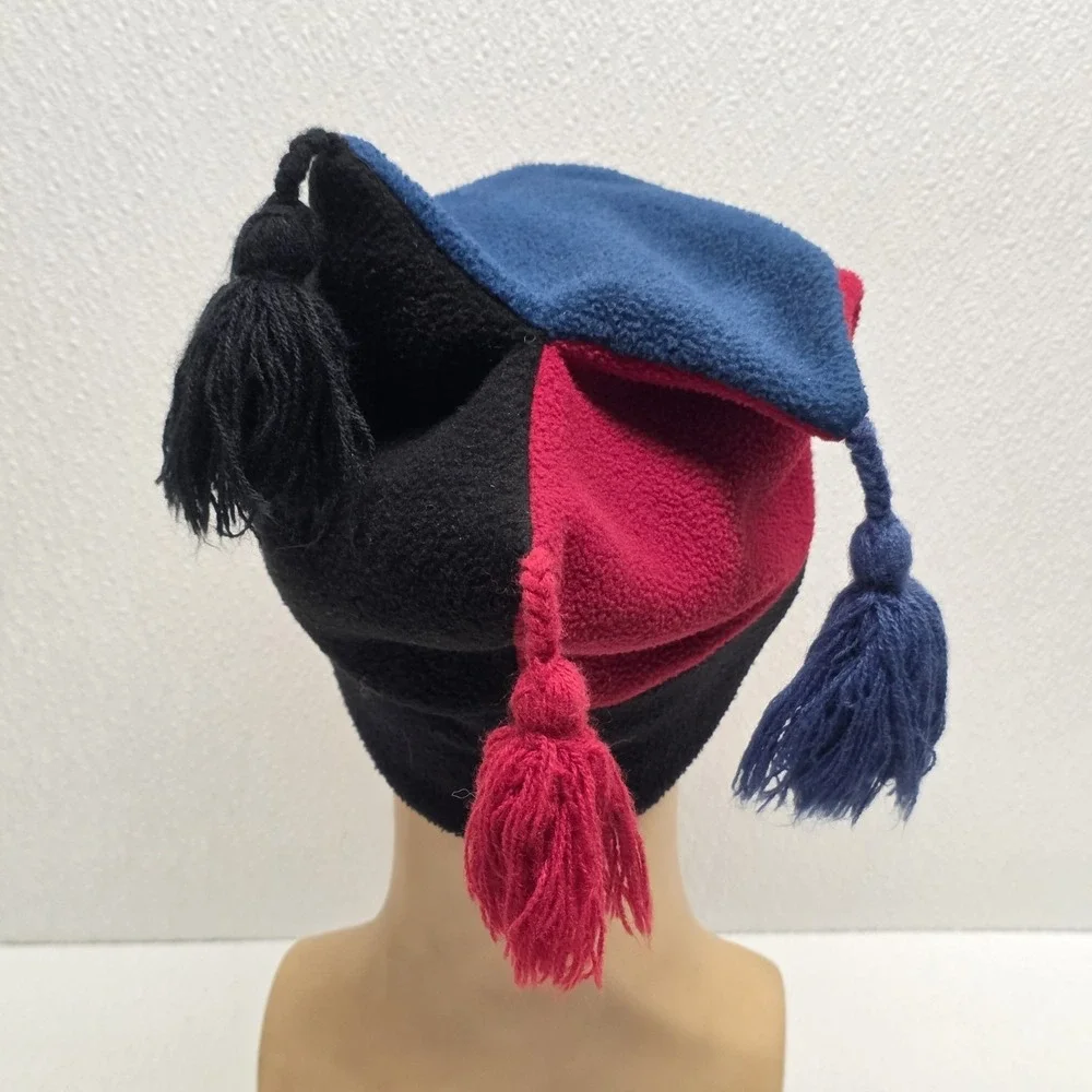 Vintage Mews Polartec Jester Tassel Fleece Winter Hat Red Blue Black
